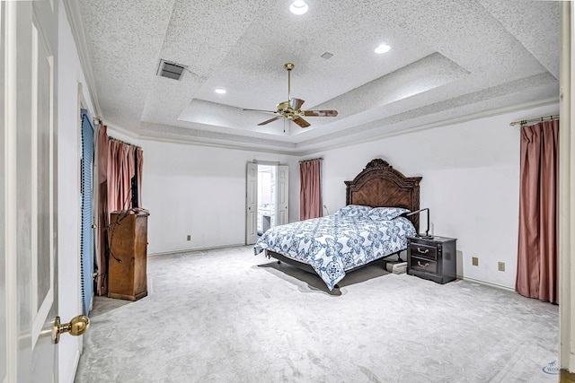 6415 San Mateo Ln, Odessa, TX 79762 - bedroom with carpet, a raised ceiling, ceiling fan, and recessed lighting