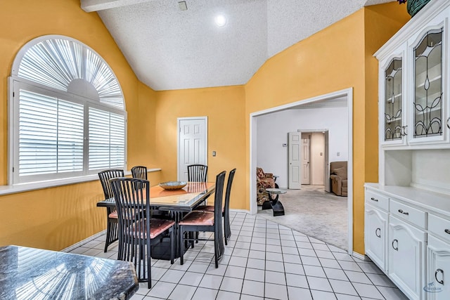 6415 San Mateo Ln, Odessa, TX 79762 - dining room with lofted ceiling, healthy amount of natural light, light carpet, a textured ceiling, and light tile patterned floors