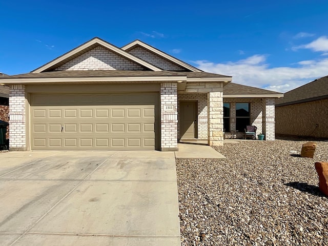1311 Red Cliff Ave, Odessa, TX 79765 - ranch-style house with concrete driveway, brick siding, an attached garage, and a shingled roof