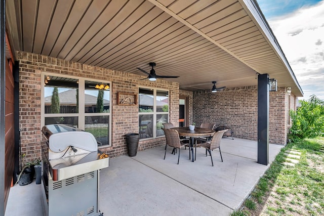 811 E 97th Ct, Odessa, TX 79765 - view of patio / terrace featuring a ceiling fan, outdoor dining space, and a grill