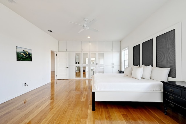 1007 E Texas St, Marfa, TX 79843 - bedroom featuring light wood finished floors, french doors, baseboards, and ceiling fan