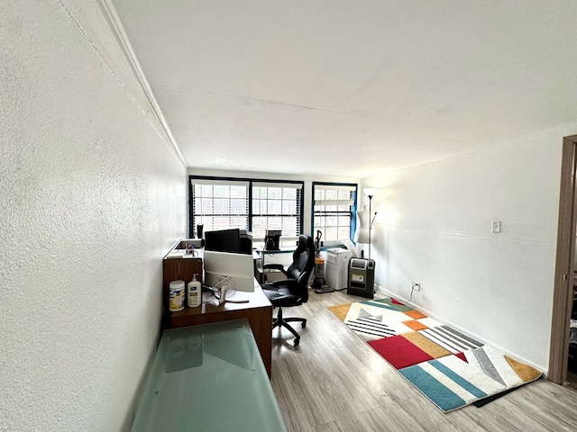 503 E Hendryx Ave, Alpine, TX 79830 - office with a textured wall, light wood-style flooring, and baseboards