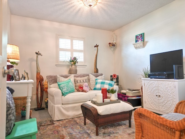 1847 Cody Pl, Odessa, TX 79762 - carpeted living area with a textured ceiling