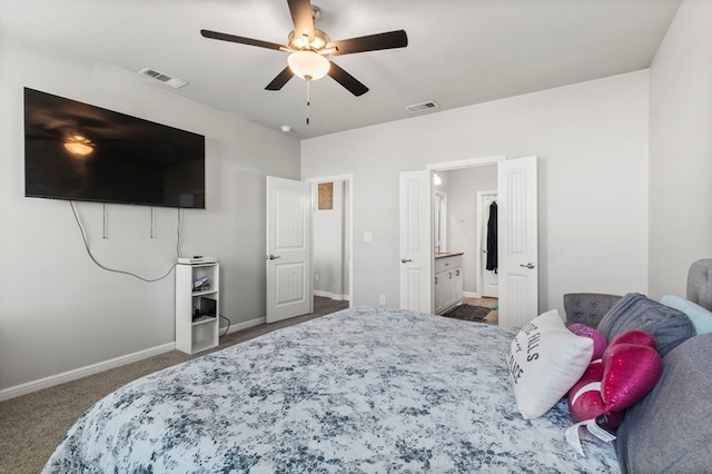 3102 Mearns Ct, Midland, TX 79705 - carpeted bedroom featuring ensuite bath and a ceiling fan