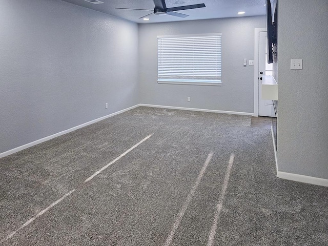 311 SW 9th St, Andrews, TX 79714 - empty room featuring ceiling fan, a textured wall, carpet floors, and baseboards