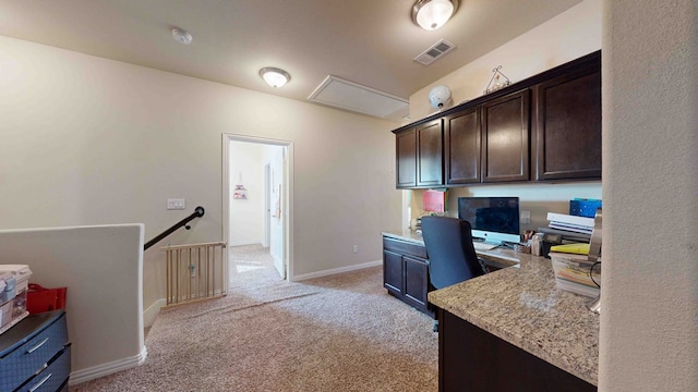 home office with light colored carpet