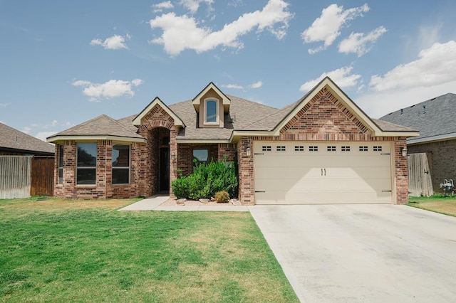 20 Berkshire Cir, Odessa, TX 79765 - view of front of home with brick siding, a garage, driveway, and a shingled roof