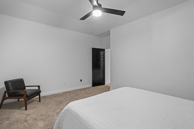 bedroom with carpet floors, baseboards, and ceiling fan