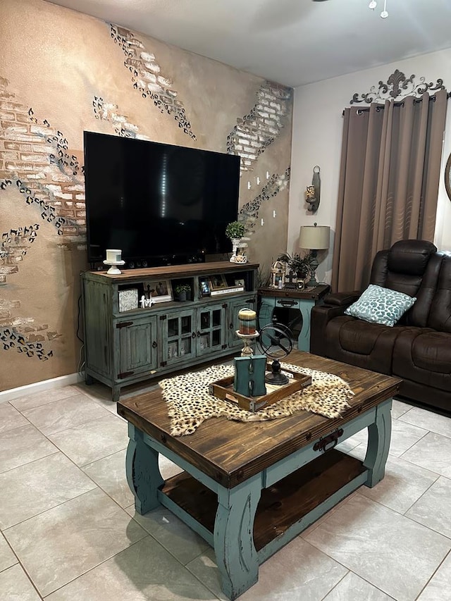 living room with light tile patterned floors