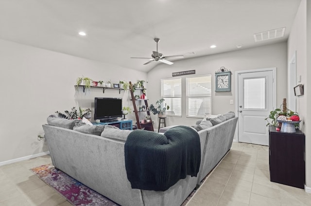 7018 Adenium Rd, Odessa, TX 79765 - living room featuring a ceiling fan, recessed lighting, and light tile patterned flooring