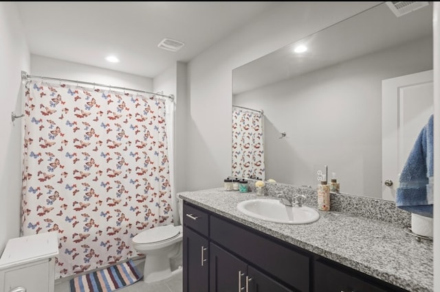7018 Adenium Rd, Odessa, TX 79765 - full bath featuring vanity, tile patterned flooring, recessed lighting, and a shower with curtain