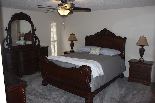 3206 Haynes Dr, Midland, TX 79705 - bedroom featuring carpet flooring, a textured ceiling, and ceiling fan