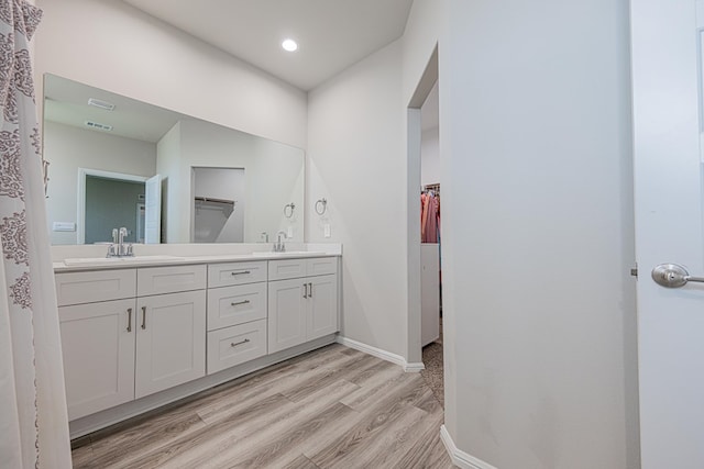 6205 Globe Life Ct, Odessa, TX 79762 - bathroom with double vanity, a walk in closet, wood finished floors, and recessed lighting