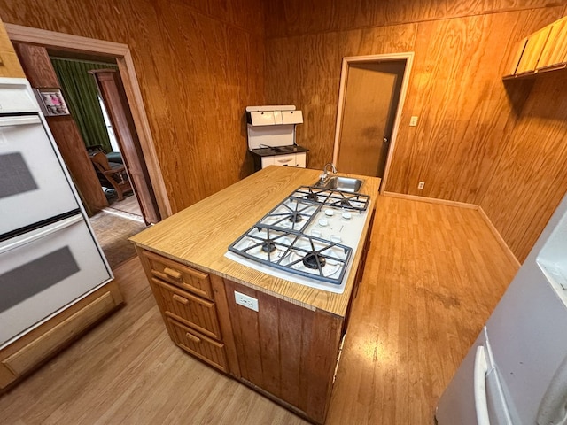 101 Stage Coach Pass, Fort Davis, TX 79734 - kitchen featuring white appliances, wooden walls, and light wood finished floors