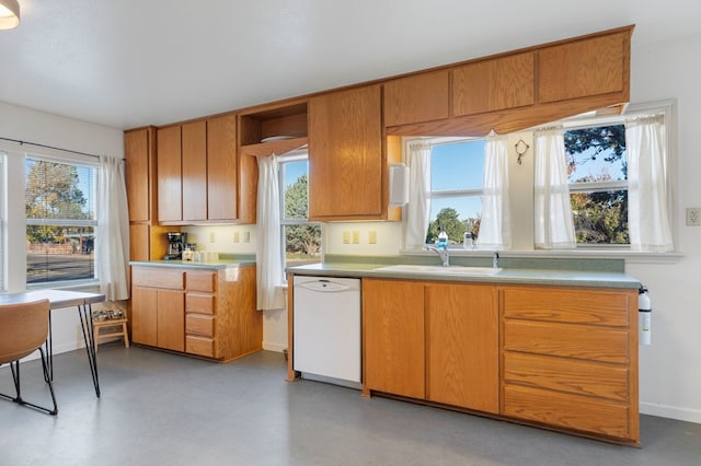308 N 10th St, Alpine, TX 79830 - kitchen with dishwasher, a sink, baseboards, and brown cabinetry