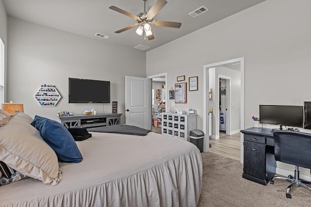 1215 E 93rd St, Odessa, TX 79765 - carpeted bedroom with an office area and a ceiling fan