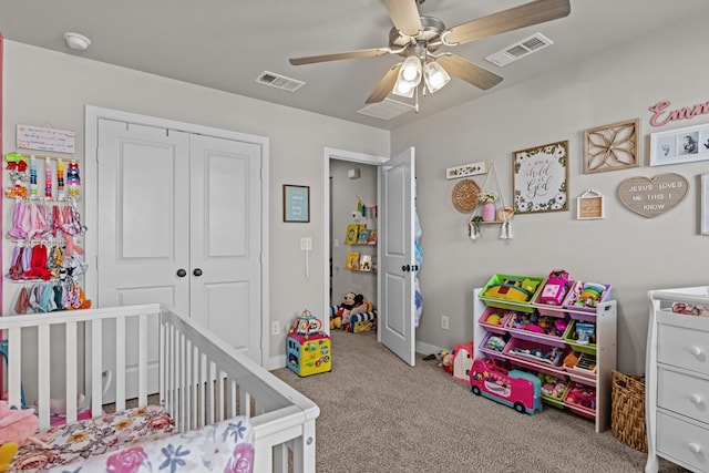 1215 E 93rd St, Odessa, TX 79765 - bedroom with a closet, carpet, a crib, and ceiling fan