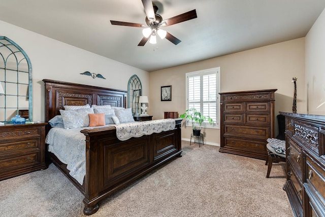 7302 Giotto St, Odessa, TX 79765 - bedroom with light colored carpet, baseboards, and ceiling fan