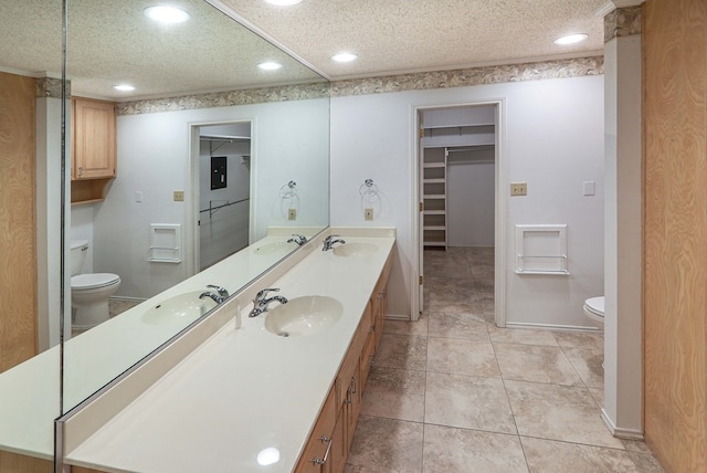 1203 S Nelson Ave, Monahans, TX 79756 - full bath with toilet, recessed lighting, double vanity, a spacious closet, and tile patterned flooring