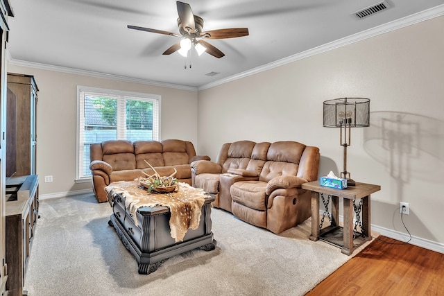 1000 S Nelson Rd, Monahans, TX 79756 - living area with ceiling fan, crown molding, and wood finished floors