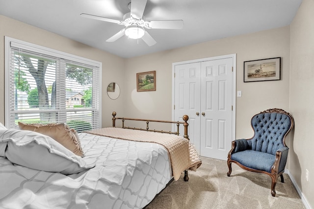 1000 S Nelson Rd, Monahans, TX 79756 - bedroom featuring carpet floors, a closet, and ceiling fan