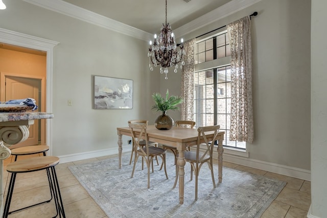 259 County Rd 304, Seminole, TX 79360 - dining room featuring a chandelier, tile patterned flooring, crown molding, and baseboards