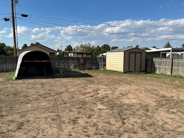 view of yard with a storage unit