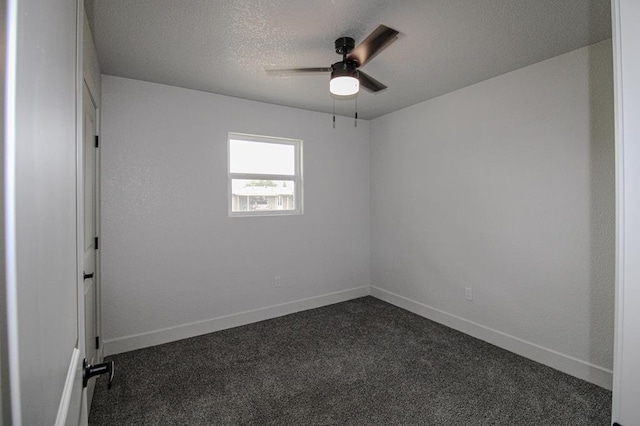 607 NW 11th St, Andrews, TX 79714 - empty room featuring dark carpet, ceiling fan, and a textured ceiling