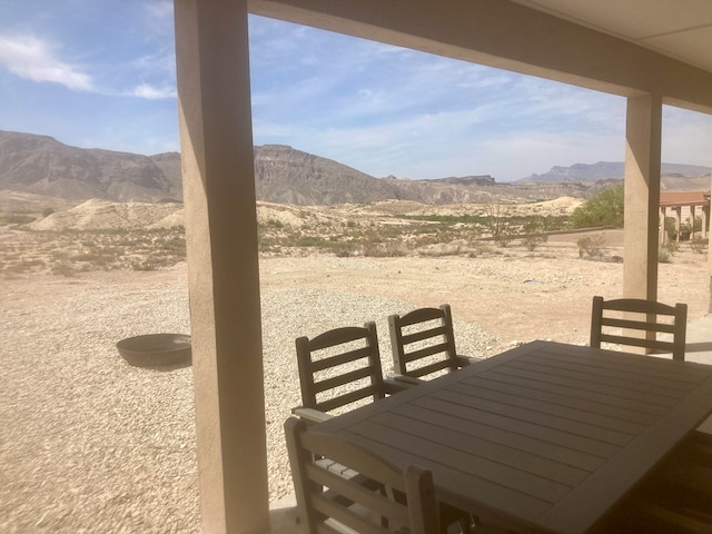 420 Santana Dr, Lajitas, TX 79852 - view of patio / terrace featuring a mountain view and outdoor dining area