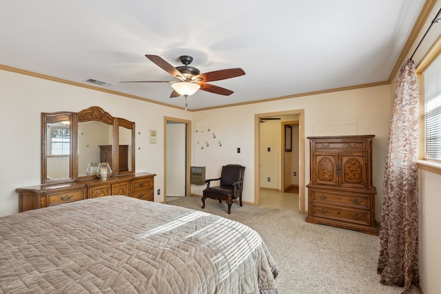203 NE 8th St, Marathon, TX 79842 - bedroom with carpet, multiple windows, ceiling fan, and crown molding
