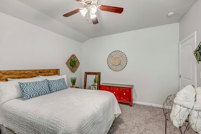 8430 E County Rd 114, Midland, TX 79706 - bedroom featuring carpet, baseboards, vaulted ceiling, and a ceiling fan
