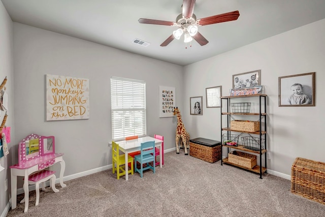 8430 E County Rd 114, Midland, TX 79706 - recreation room featuring carpet floors, ceiling fan, and baseboards