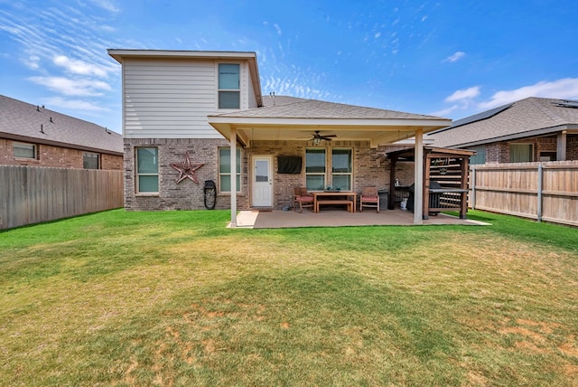 8430 E County Rd 114, Midland, TX 79706 - back of house with a ceiling fan, brick siding, a patio, and a gazebo
