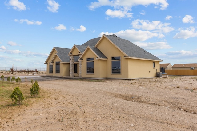 1758 N Fortune 500 Dr, Odessa, TX 79764 - view of front facade featuring a shingled roof, stucco siding, fence, and central AC unit