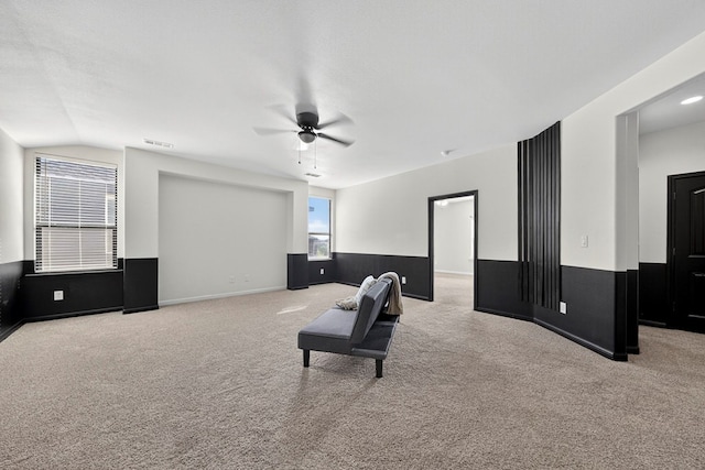 7410 W Pile Ranch Rd, Odessa, TX 79765 - sitting room with carpet, ceiling fan, and lofted ceiling