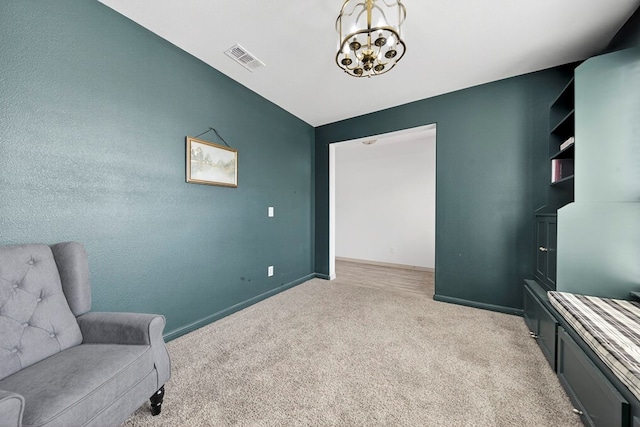 7410 W Pile Ranch Rd, Odessa, TX 79765 - living area with a chandelier and light carpet