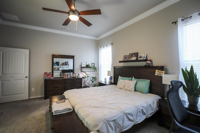 1322 E 89th St, Odessa, TX 79765 - bedroom with crown molding, carpet floors, baseboards, and a ceiling fan