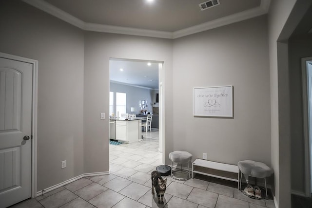 1322 E 89th St, Odessa, TX 79765 - corridor with ornamental molding, baseboards, recessed lighting, and light tile patterned floors