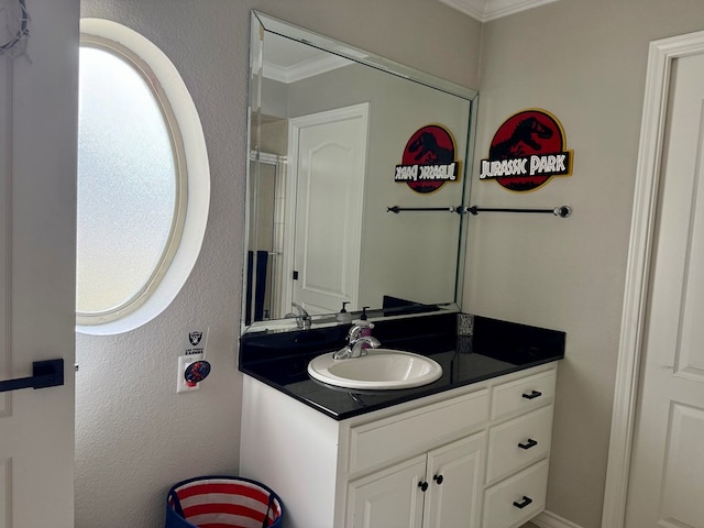 5 Muirfield Dr, Odessa, TX 79762 - bathroom with vanity and ornamental molding