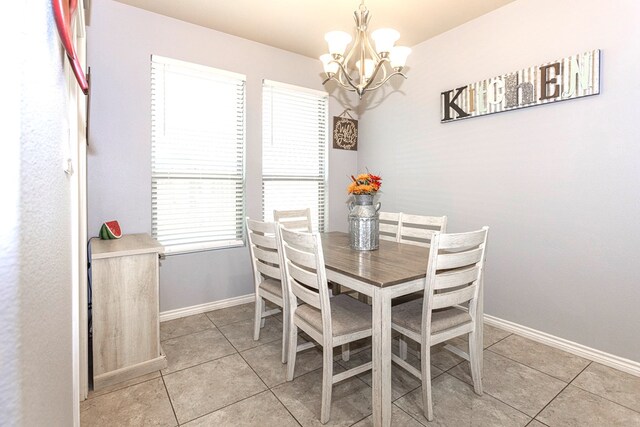 2004 Boise Dr, Odessa, TX 79762 - dining area with light tile patterned flooring, a chandelier, and baseboards