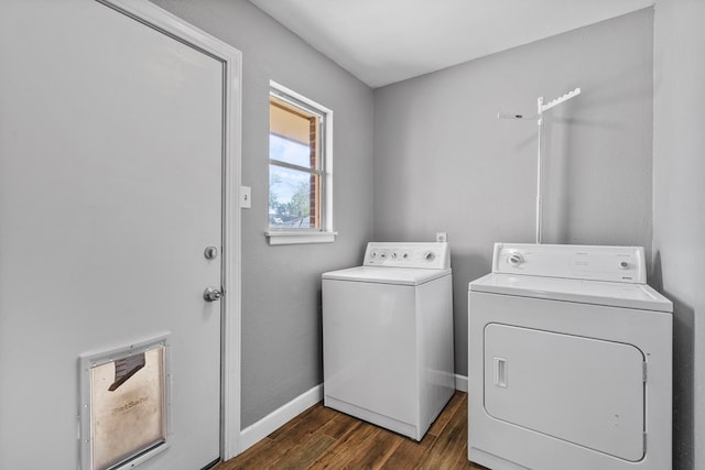 2616 E 21st St, Odessa, TX 79761 - washroom with separate washer and dryer, dark wood-style floors, and baseboards