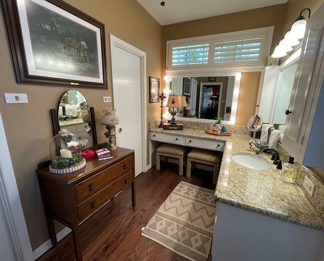 bathroom with vanity and wood finished floors