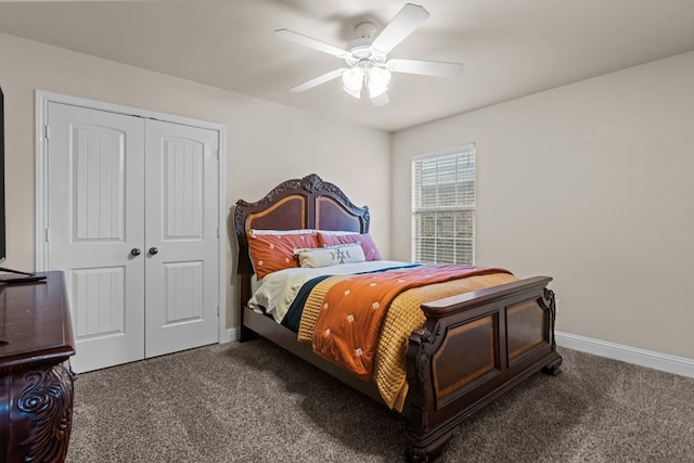 609 E 96th Ct, Odessa, TX 79765 - carpeted bedroom featuring a closet, baseboards, and ceiling fan