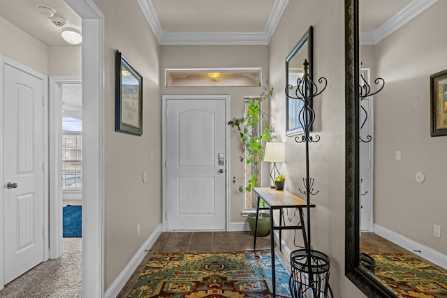 609 E 96th Ct, Odessa, TX 79765 - foyer featuring ornamental molding, baseboards, and dark tile patterned floors