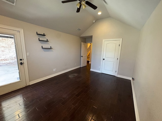 1205 Silverton Dr, Midland, TX 79705 - unfurnished room featuring ceiling fan, lofted ceiling, and wood finished floors