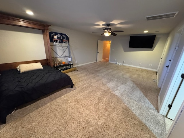 1205 Silverton Dr, Midland, TX 79705 - bedroom featuring carpet floors, recessed lighting, and ceiling fan