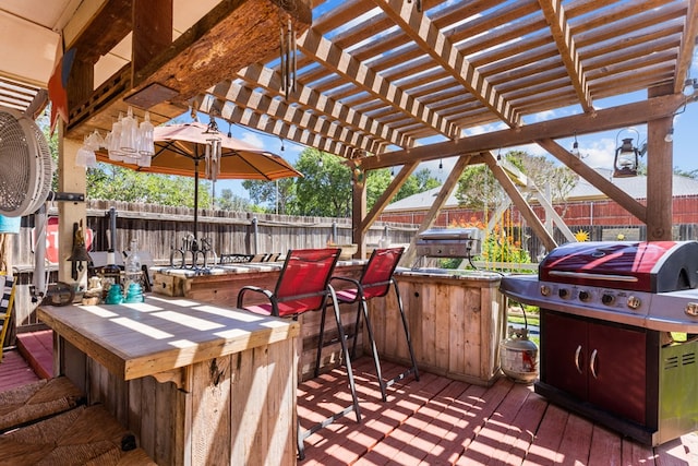 1324 Pagewood Ave, Odessa, TX 79761 - deck featuring area for grilling, a fenced backyard, and a pergola