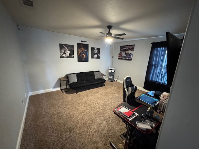 616 96th St, Odessa, TX 79765 - carpeted home office featuring a ceiling fan and baseboards
