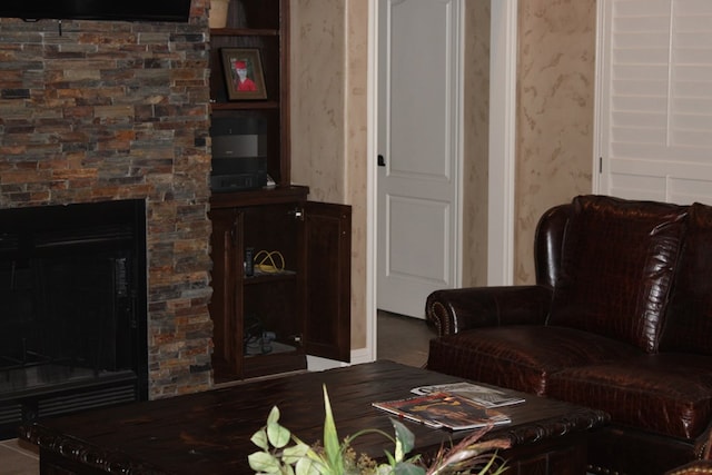 living area with a fireplace