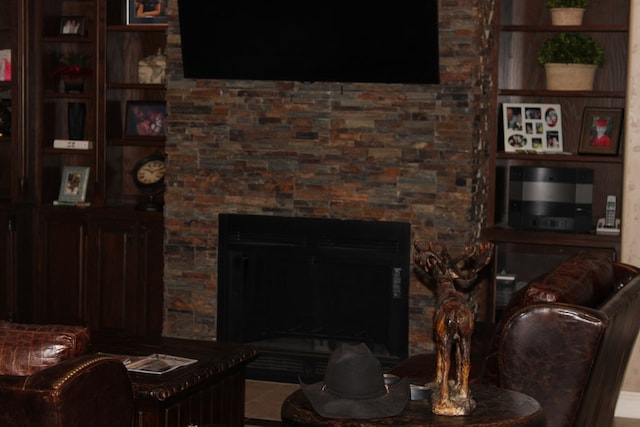 living area with a fireplace